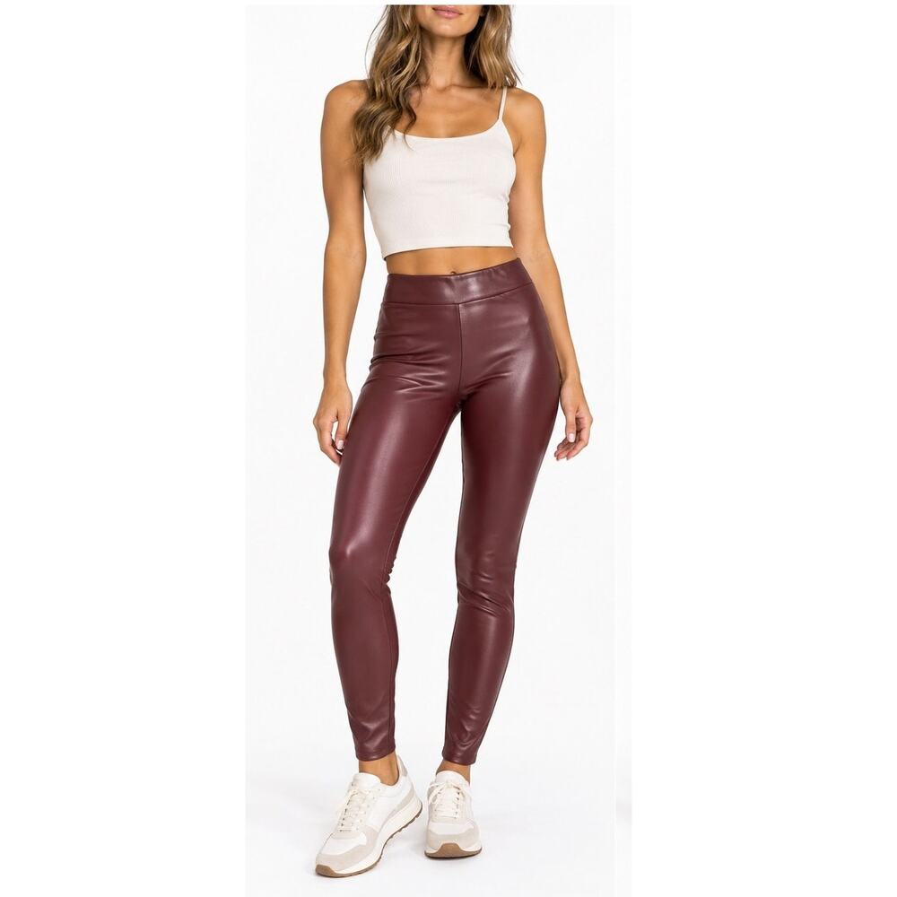 Bershka Burgundy Red High-Rise Faux Leather Pants Size Medium M